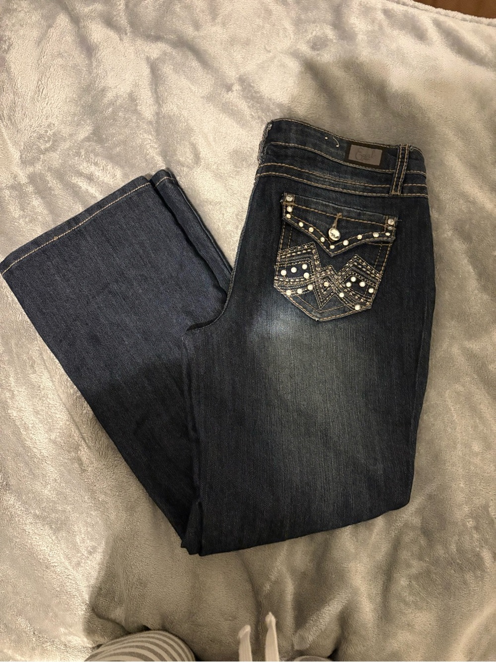 Earl Jeans Dark Blue Boot Cut Jeans with Embellished Back Pockets